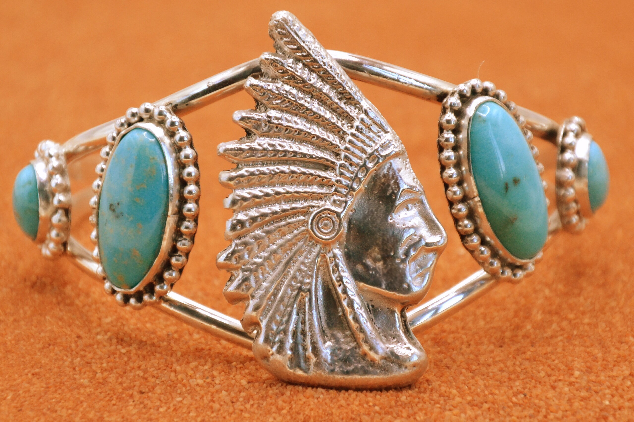 Authentic Vintage Native American Navajo Biker Bracelet Ketoh Turquoise Sterling Silver